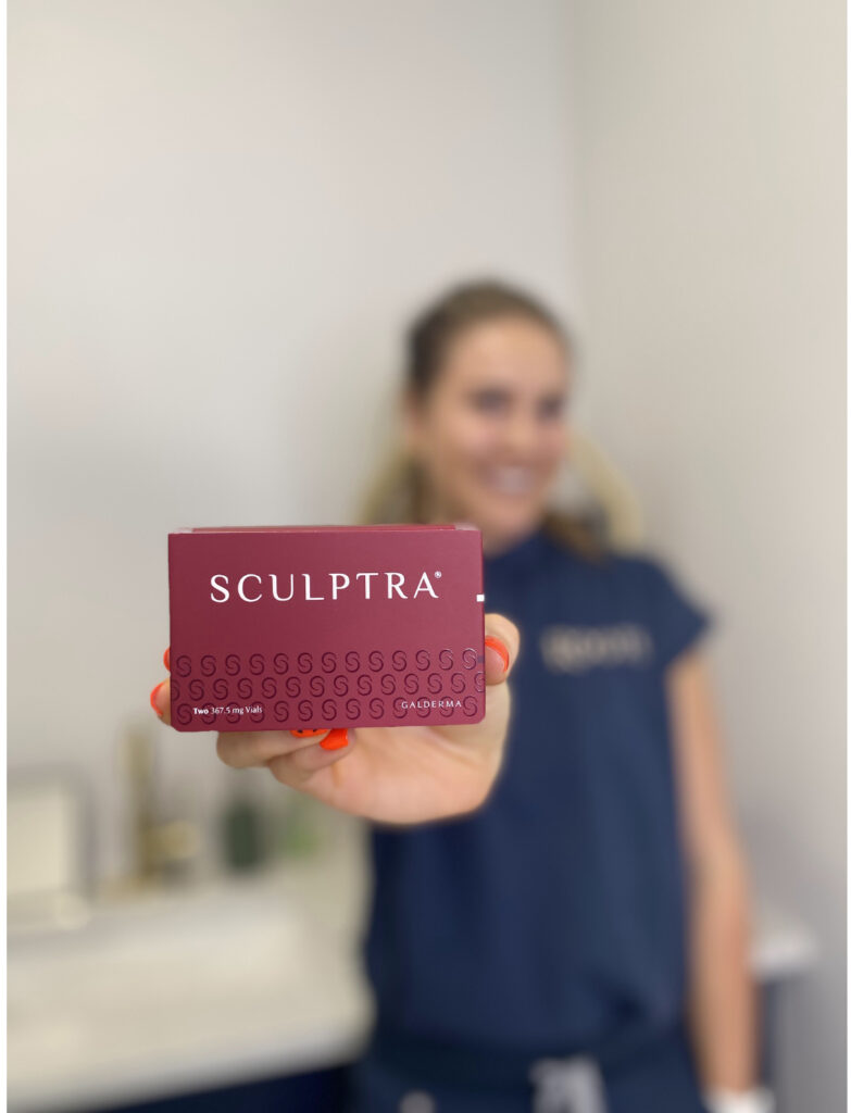 Portfolio 3 Lady holding Sculptra medicine box | Get Sculptra in Roots Wellness and Medspa at Tampa, Florida